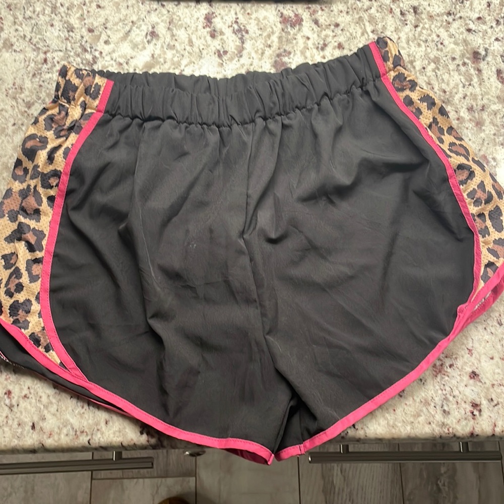 Black and leopard athletic shorts